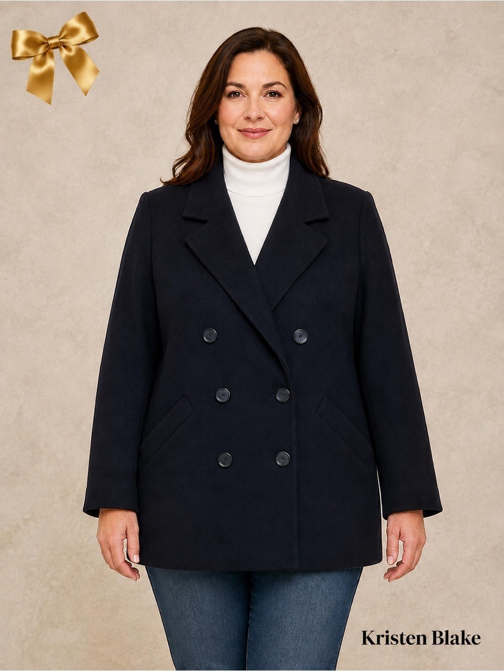 Kristen Blake Classics Navy Blue Double Breasted Wool Pea Coat - Size 12